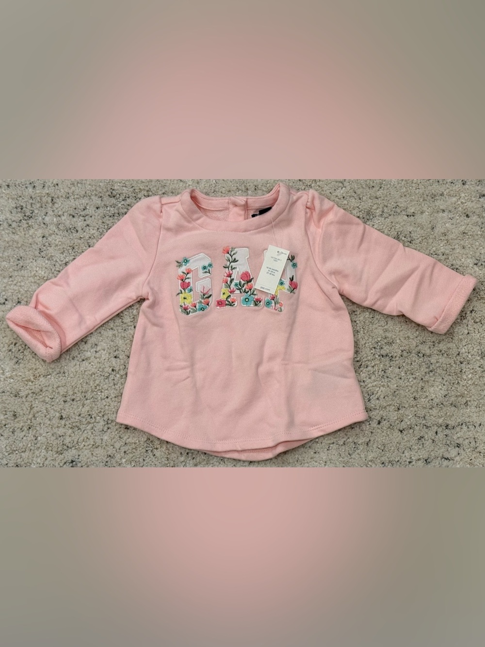 NWT Baby Gap Floral Logo Sweatshirt Pink 18-24 Months Embroidered Pullover